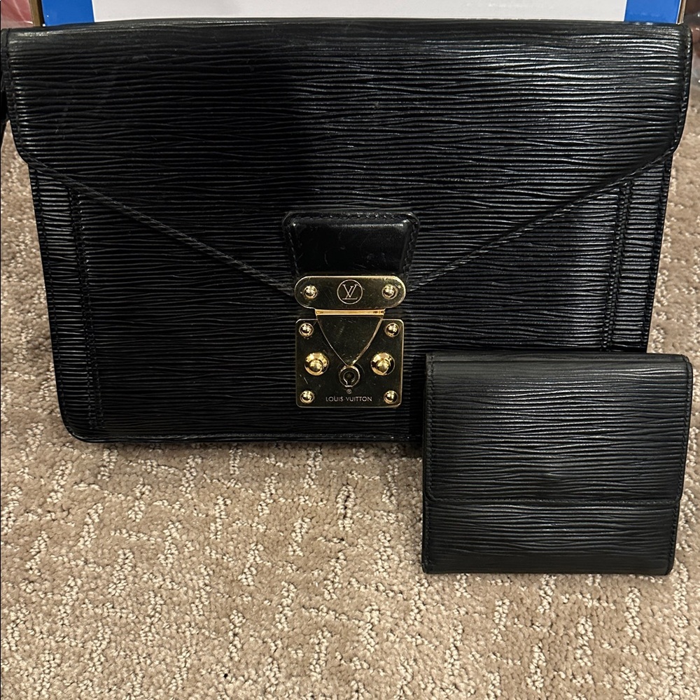 LV Noir Epi Leather Sellier Dragonne Clutch/Pouchette/ Wallet Set EUC Like New!